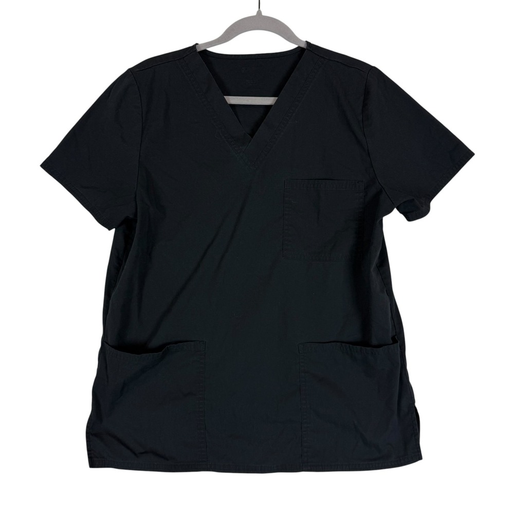 Scrubstar Womens Small Black V Neck Scrub Top Short Sleeve Tunic Workwear